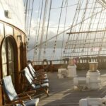 Deck of sailing ship with sunchairs. Atlantic cruise