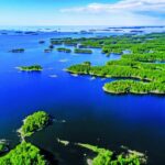 Forest covered islands of Aland Archipelago - Finland. Baltic sea cruise