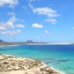Sandy landscape and blue ocean of Boa vista- Cape Verde. Sea cruise Cape Verde