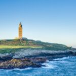 Lighthouse of La Coruna for Santiago de Compostela, Spain, Iberian Coast. Cruise Spain