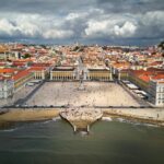 Waters edge leading to city square of Lisbon - Portugal. Iberian sea cruise. Portugal cruise