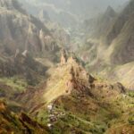 Steep cliffs of mountain ranges in Santo-Antao - Fontainhas - Cape Verde. Sea cruise Cape Verde
