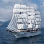 Sailing cruise ship Sea Cloud Spirit under full sail.