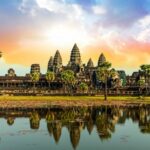 Ankor war temple along the Meekong river. River cruise in Asia.